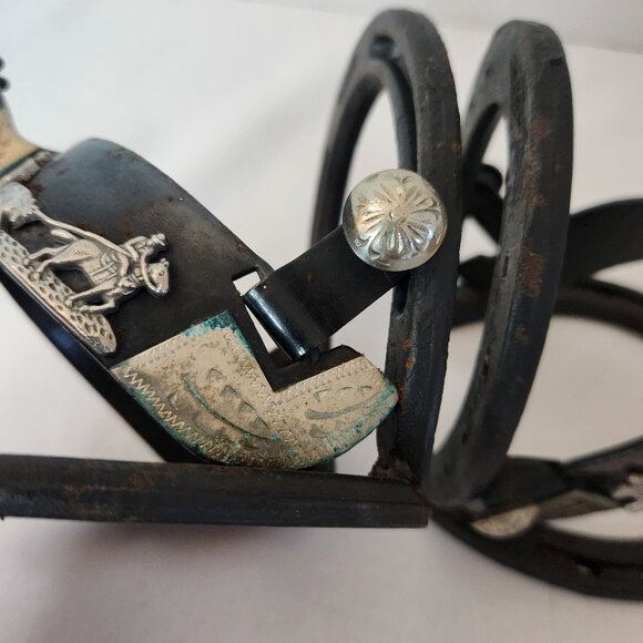 Vintage Western Cowboy Horseshoe W/ Silver Plated Spurs Bookends - Picture 4 of 9